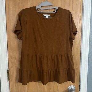 Time and Tru Brown Boxy Tiered Blouse
